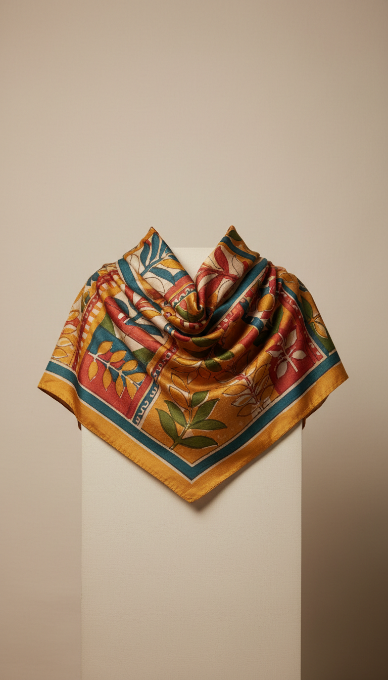 Golden Ochre block-printed silk shawl