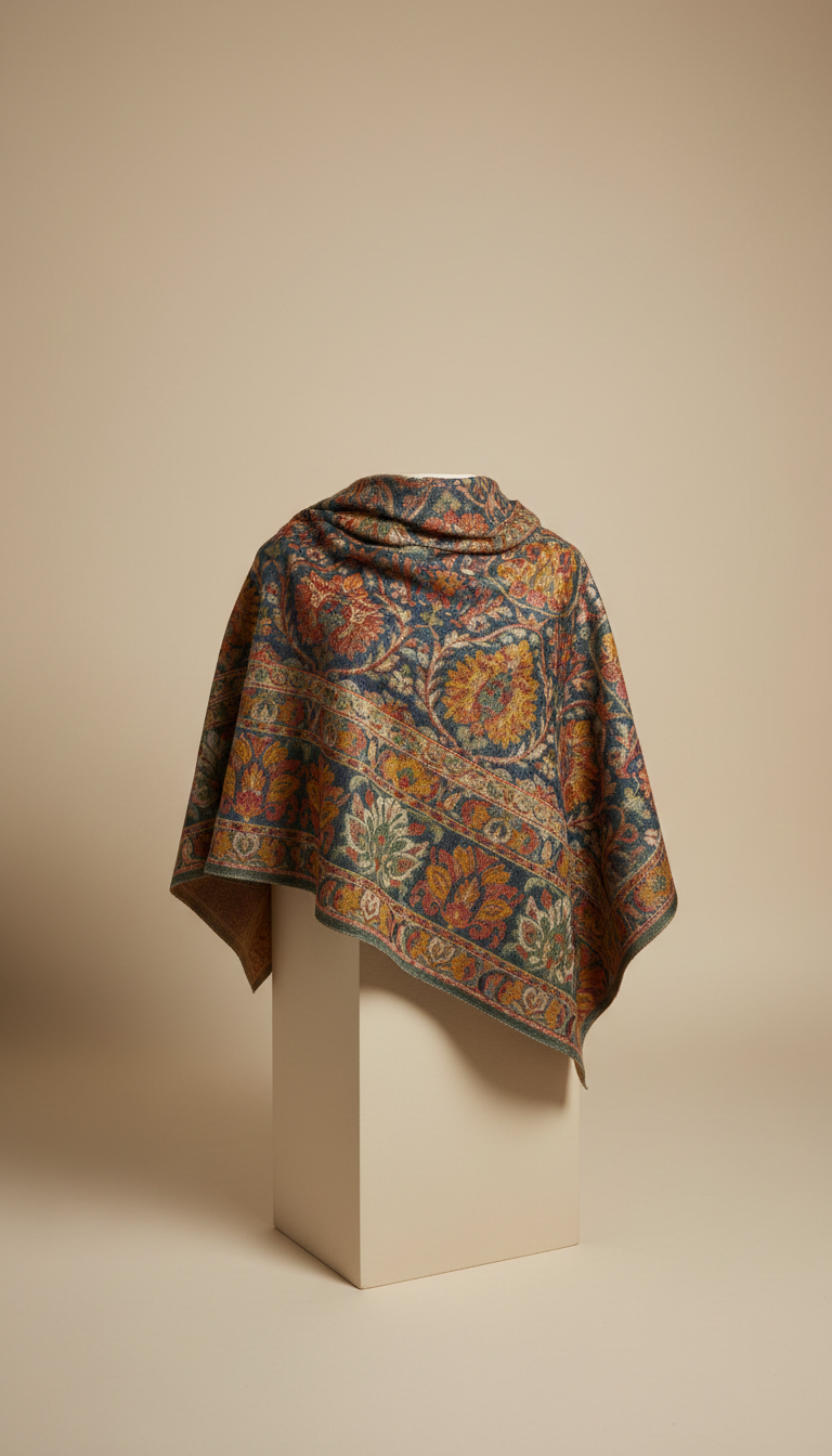 Indigo Ink jacquard weave cashmere shawl